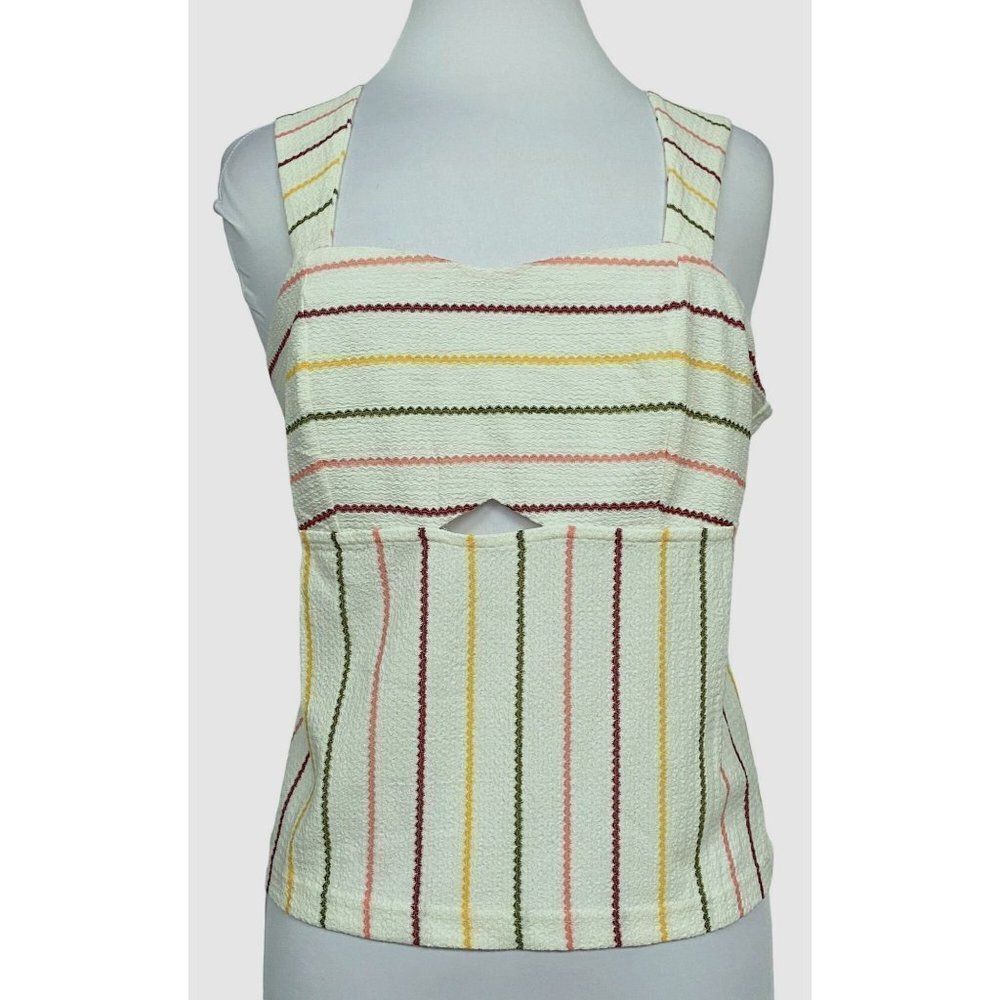 Walter Baker Elodie Cropped Tank Top Sz XL Multicolor Allover Cabana Stripes NEW